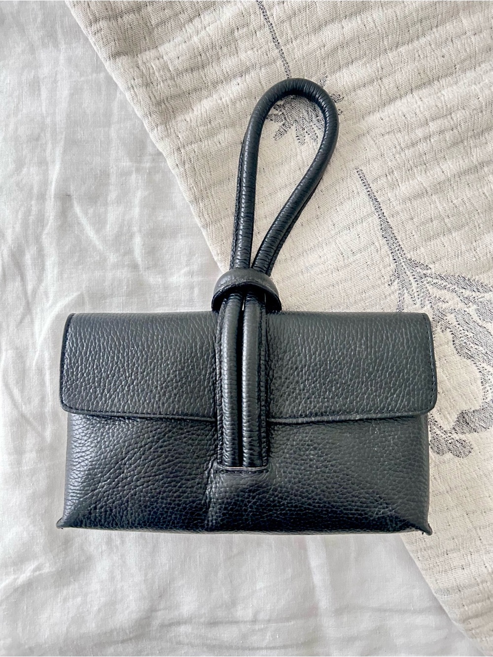 Mathilde C Black Italian Leather Wristlet Clutch Cross Body Minimal Bag Purse